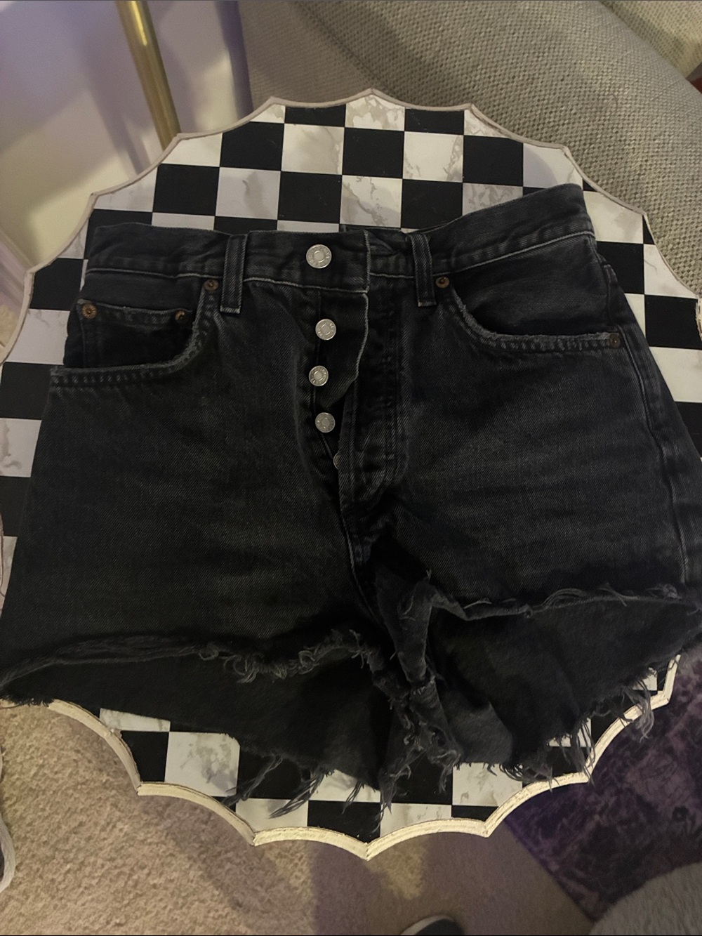 Agolde Black Mila Denim Shorts (color:slow burn)